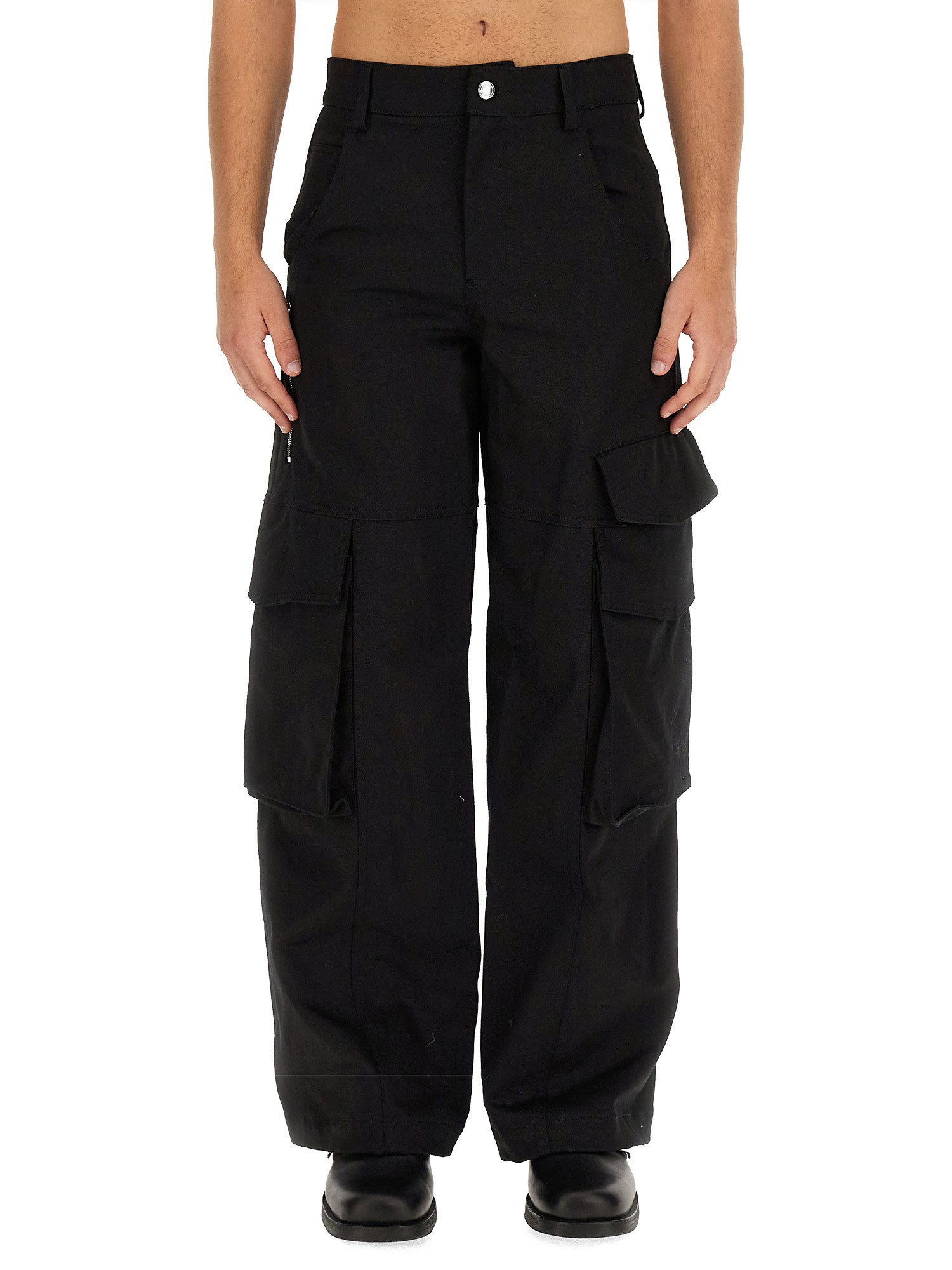 Gcds Logo Patch Wide-leg Cargo Pants In Black