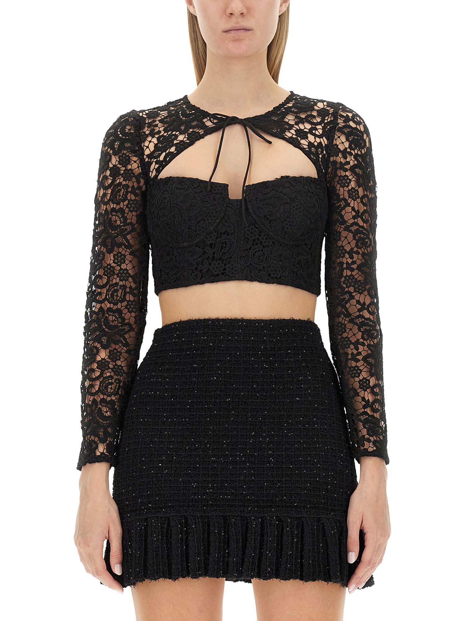 Shop Self-portrait Lace Top In Black