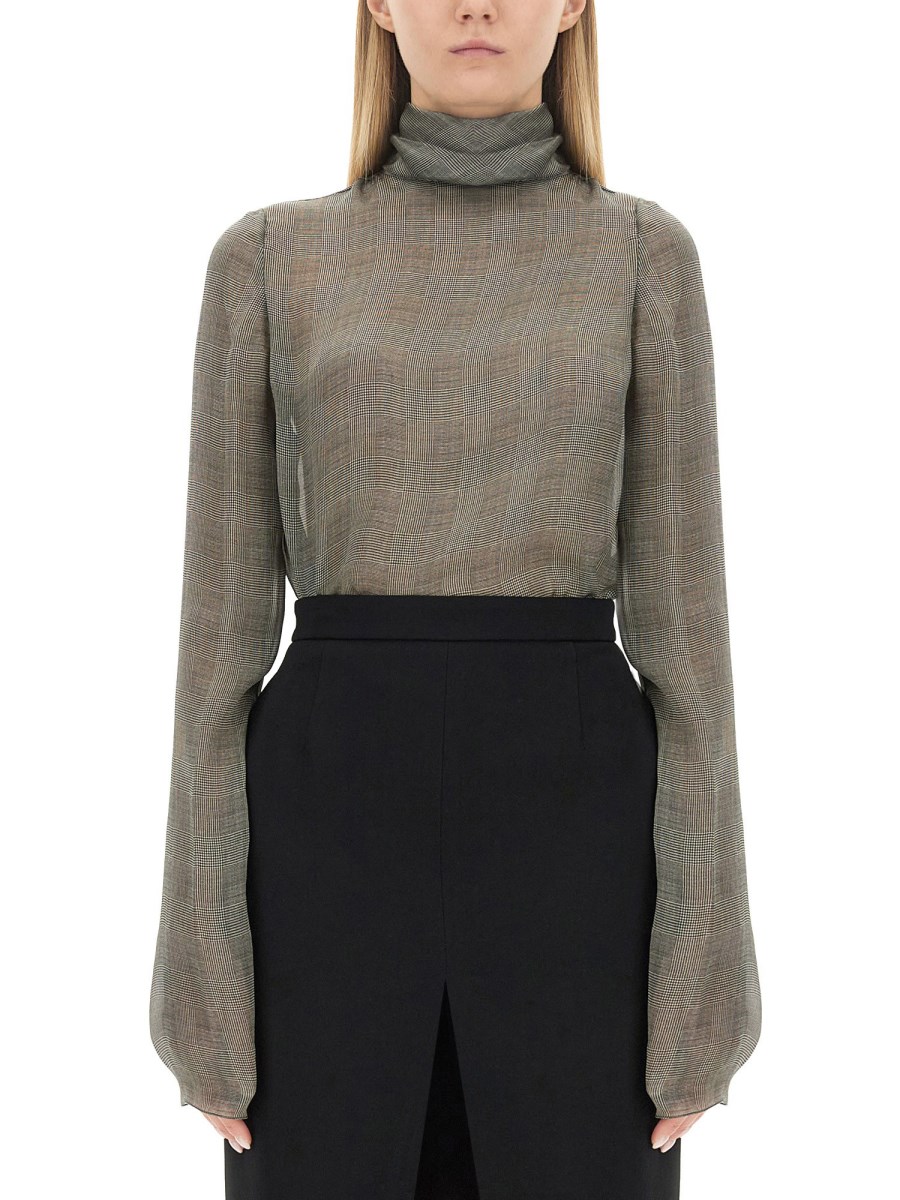 Silk turtleneck clearance blouse