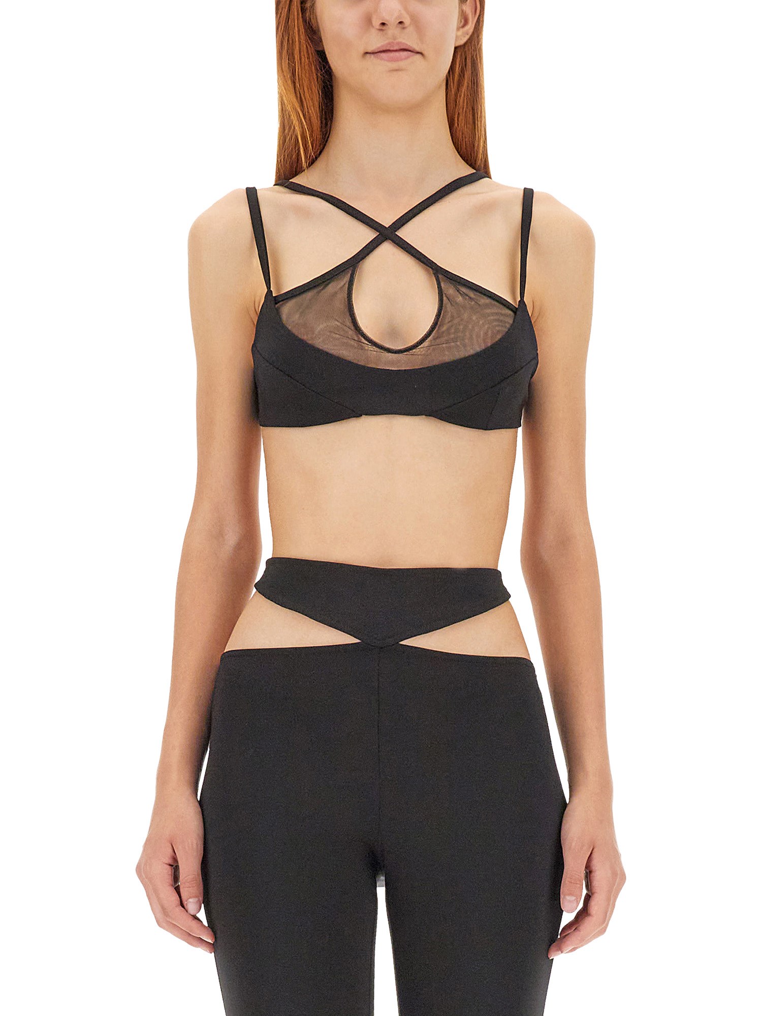 Attico Mesh-panel Criss-cross Bralette Top In Black
