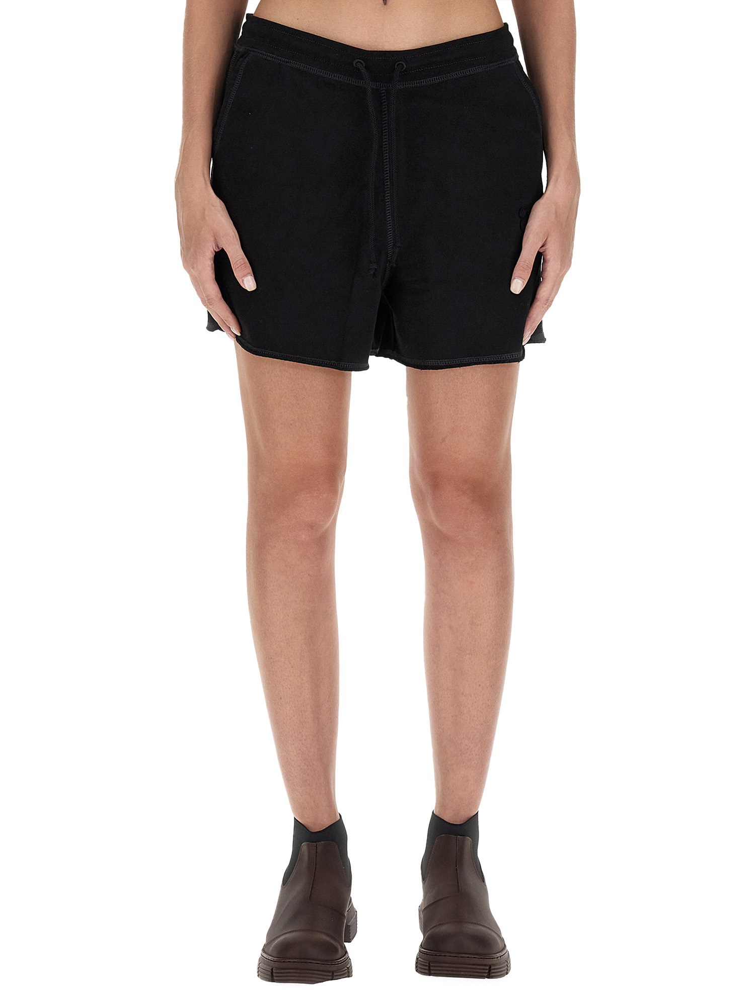 Ganni Logo Organic Cotton Shorts In Black
