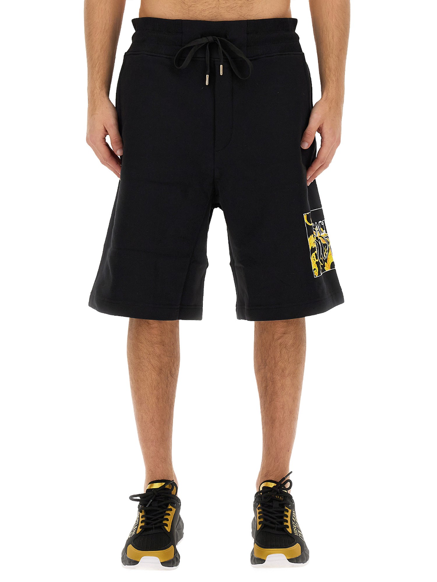 Shop Versace Jeans Couture Bermuda With Logo In Black