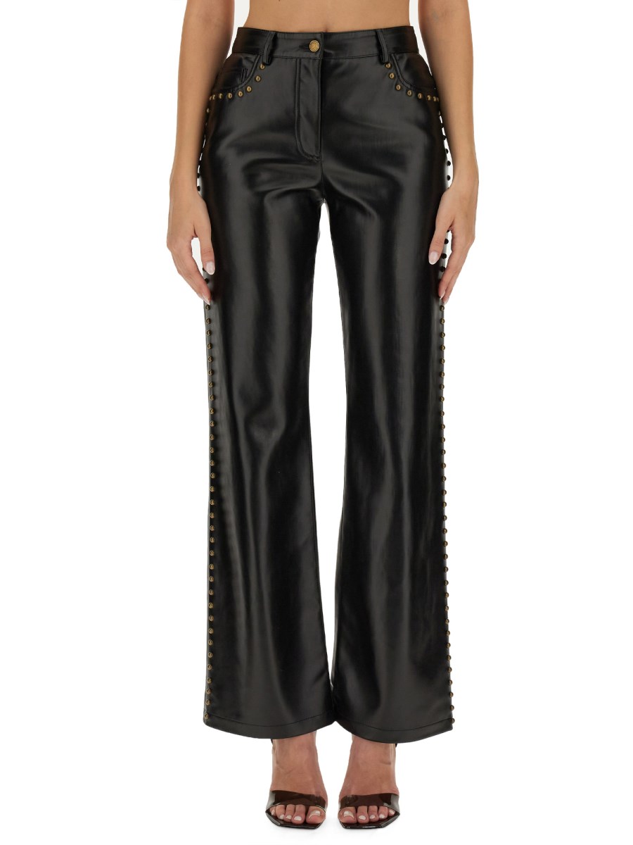 MOSCHINO JEANS PANTALONE IN ECO PELLE CON BORCHIE