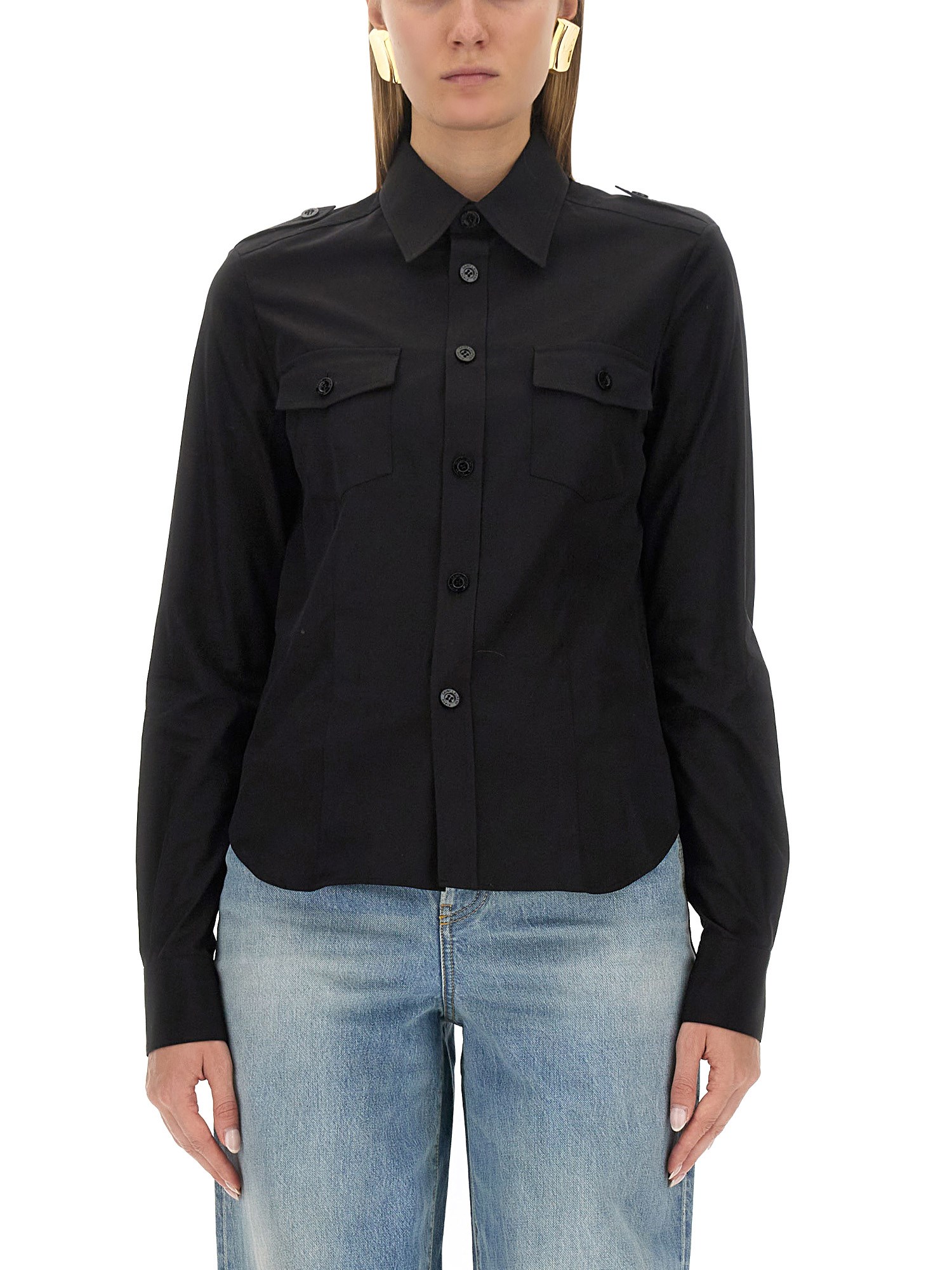 Shop Saint Laurent Military Shirt In Black