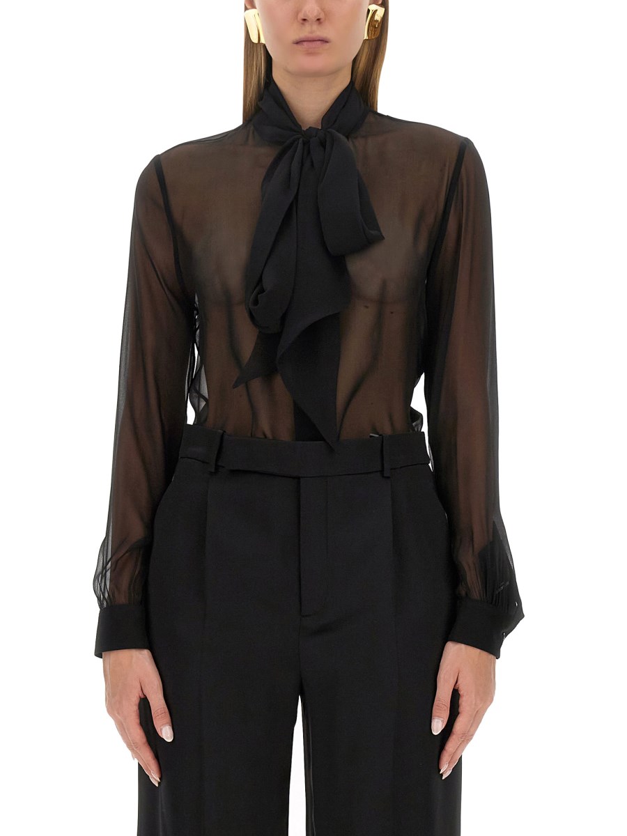 SAINT LAURENT BLUSA CON COLLO LAVALLIÈRE IN MUSSOLA DI CRÊPE