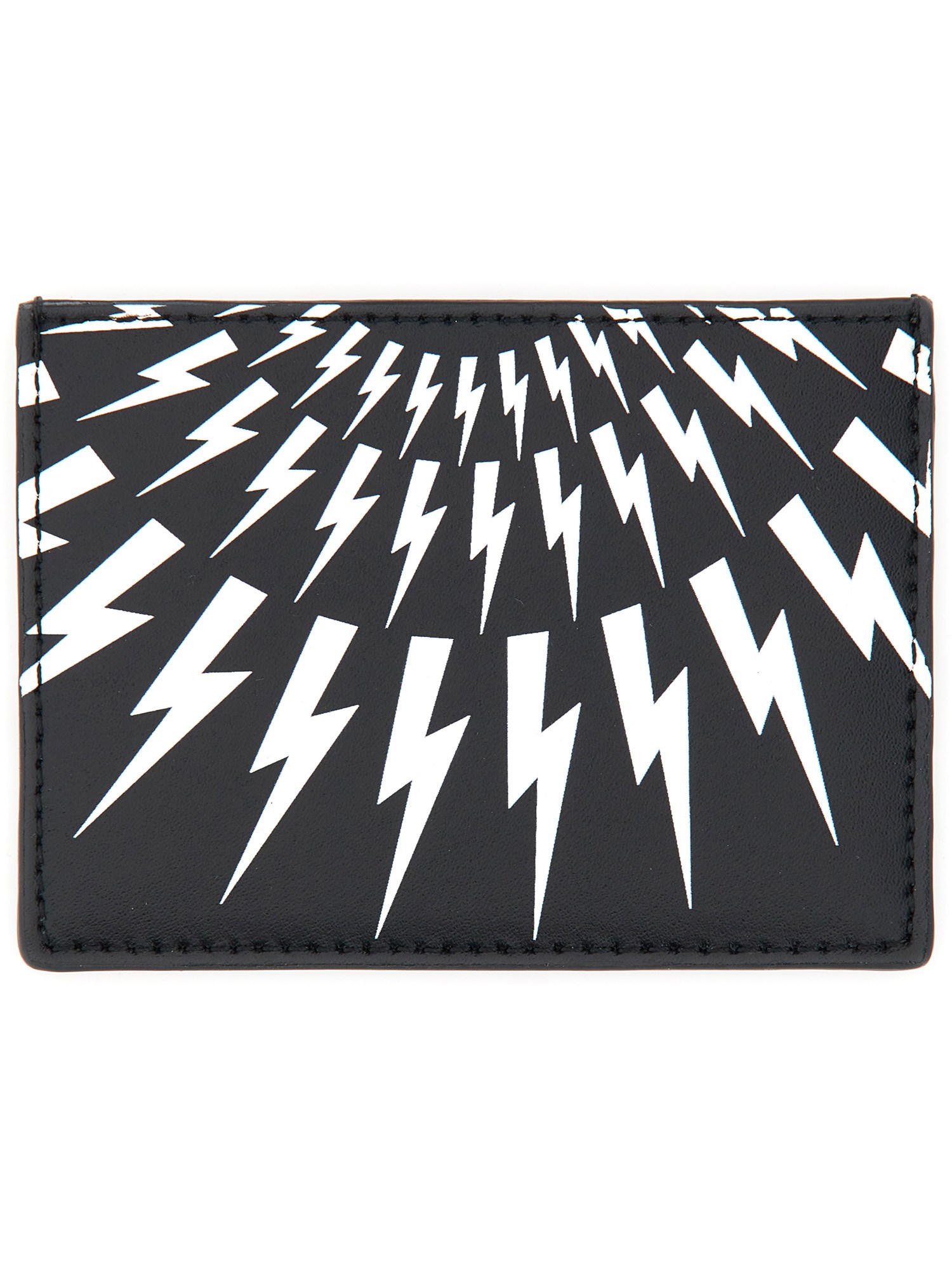 Neil Barrett Leather Fair-isle Thunderbolt Card Holder In Black