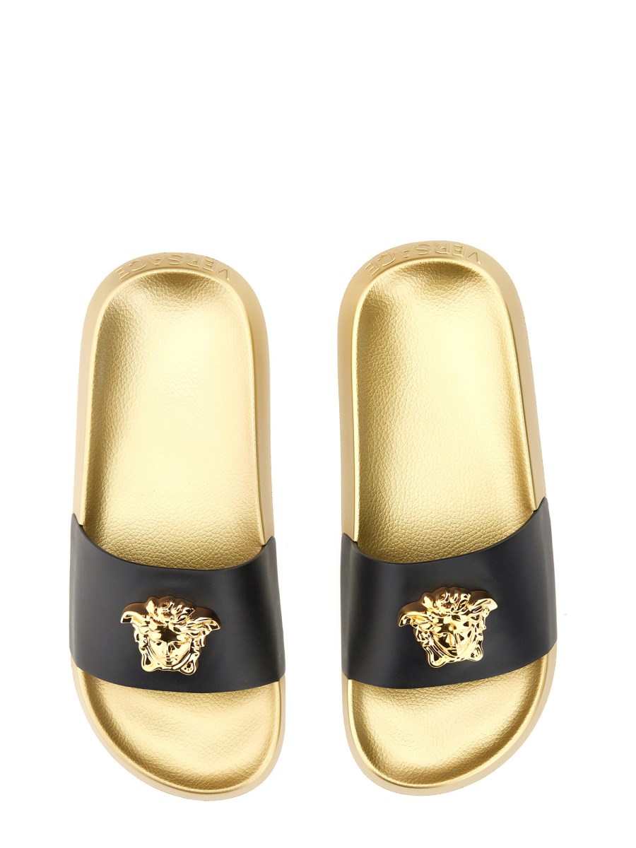 Black and gold versace slides hot sale