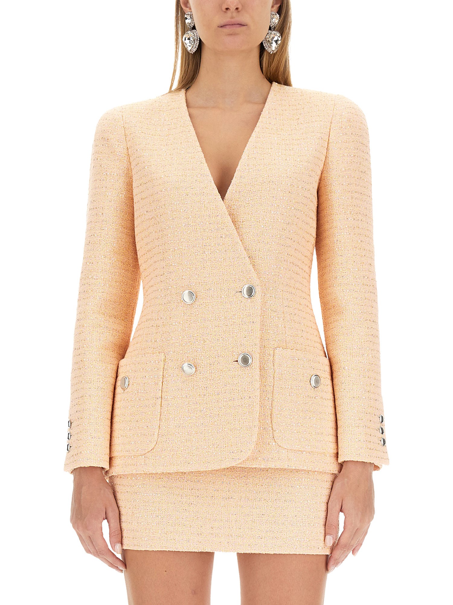 Alessandra Rich Sequinned Tweed Blazer In Yellow