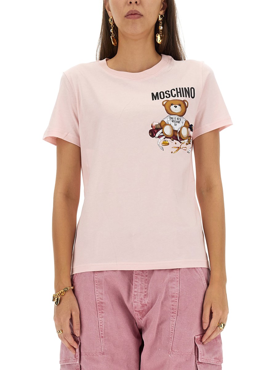 MOSCHINO - T-SHIRT IN JERSEY DI COTONE CON STAMPA TEDDY BEAR