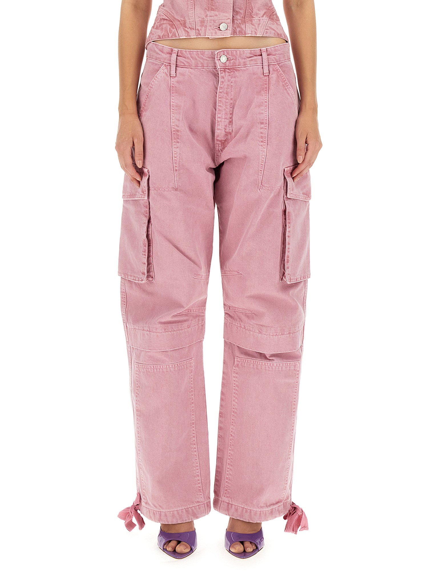 Moschino Wide-leg Drill Cargo Jeans In Pink