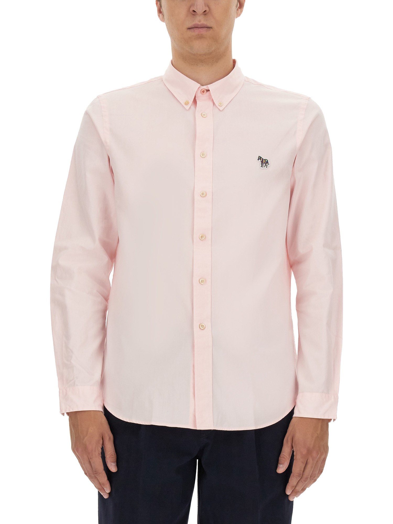 Ps By Paul Smith Ps Paul Smith Regular Fit Shirt With Button-down Collar And Embroidered Detail In Pink