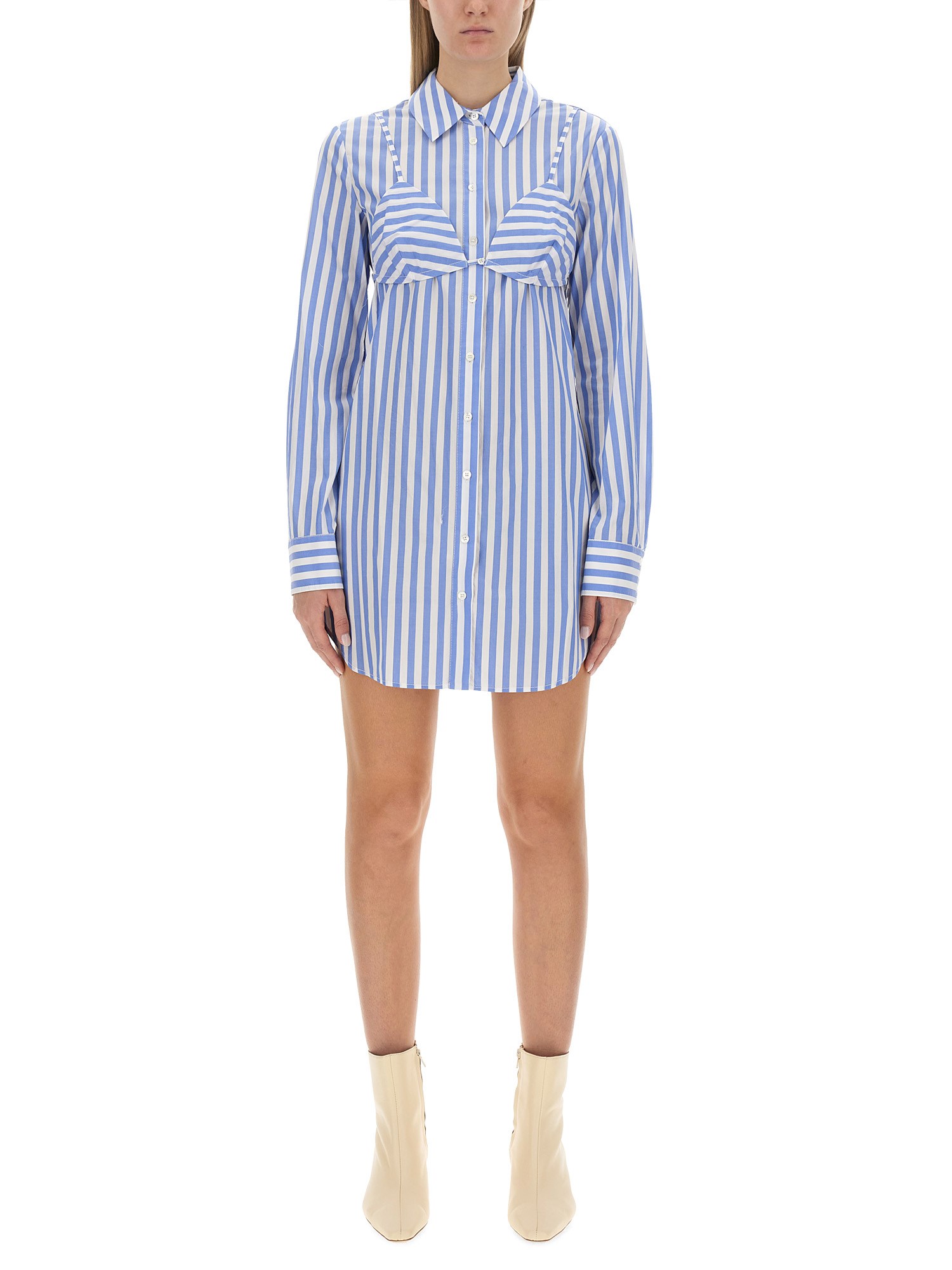 Staud Striped Shirt Dress In Azure