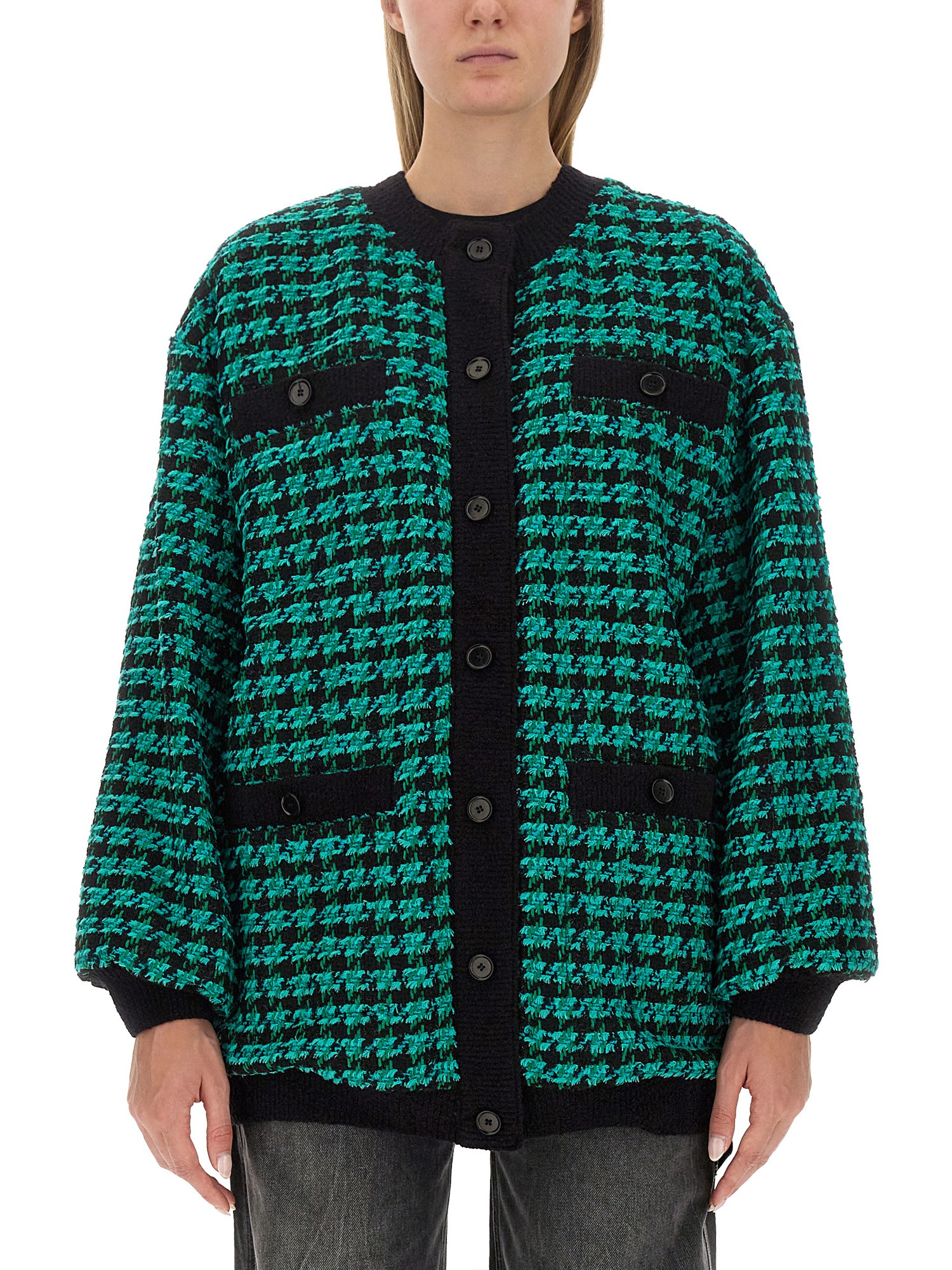 Shop Msgm Houndstooth Tweed Jacket In Green