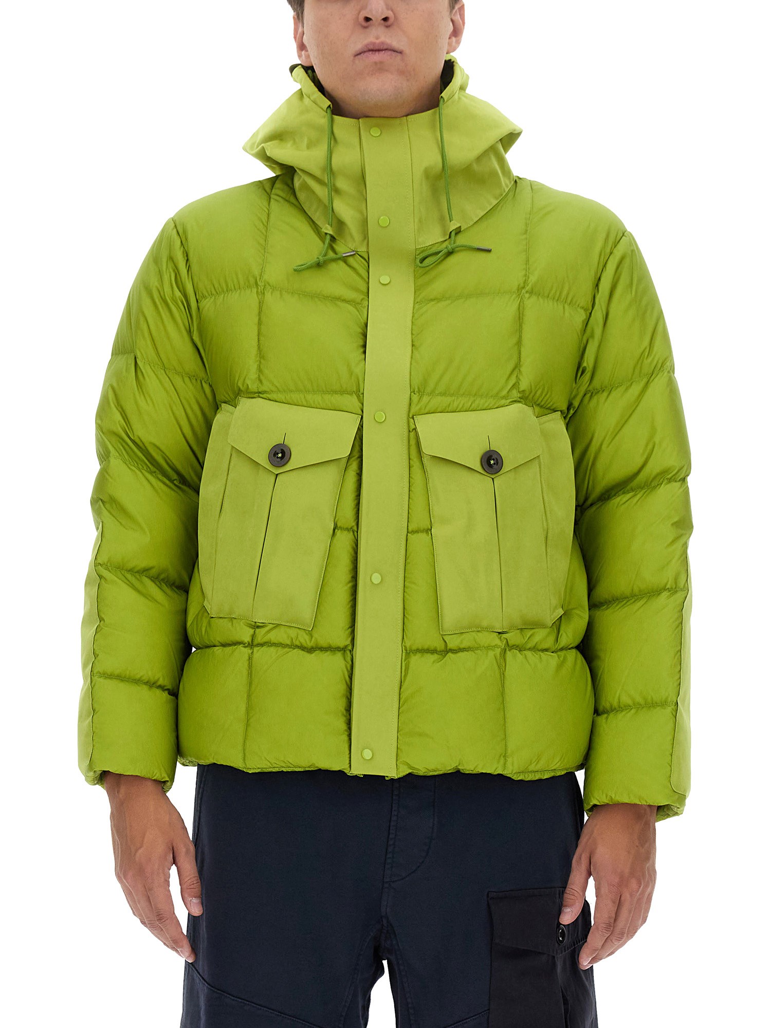 Ten C Quilted Hooded Jacket Drawstrings In Green