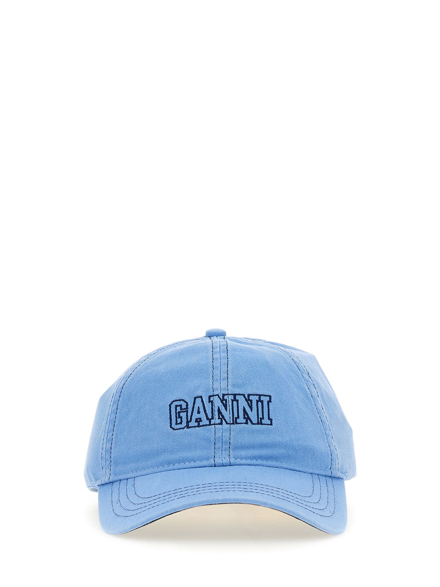 Shop Ganni Baseball Hat With Logo In Baby Blue