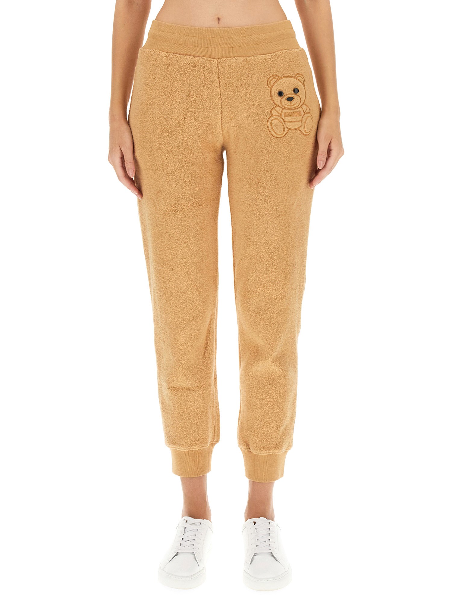 Shop Moschino Jogging Pants With Logo In Beige
