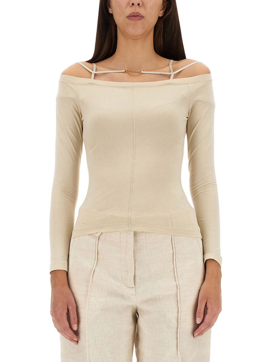 Jacquemus off best sale shoulder top