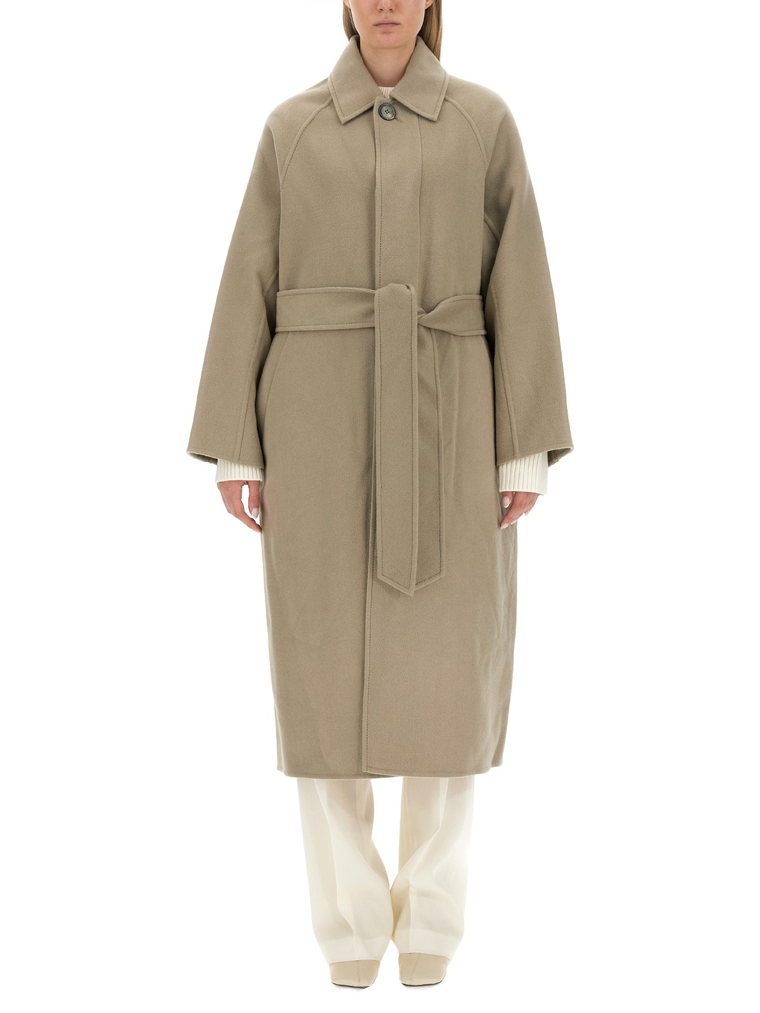 Ami Alexandre Mattiussi Belted Coat In Beige