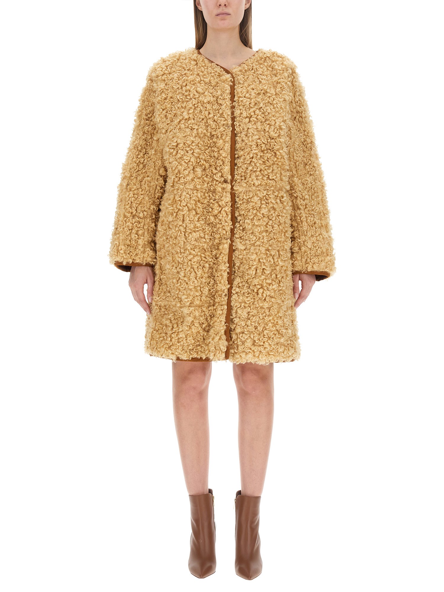 Stand Studio Paola Faux Shearling Coat In Beige