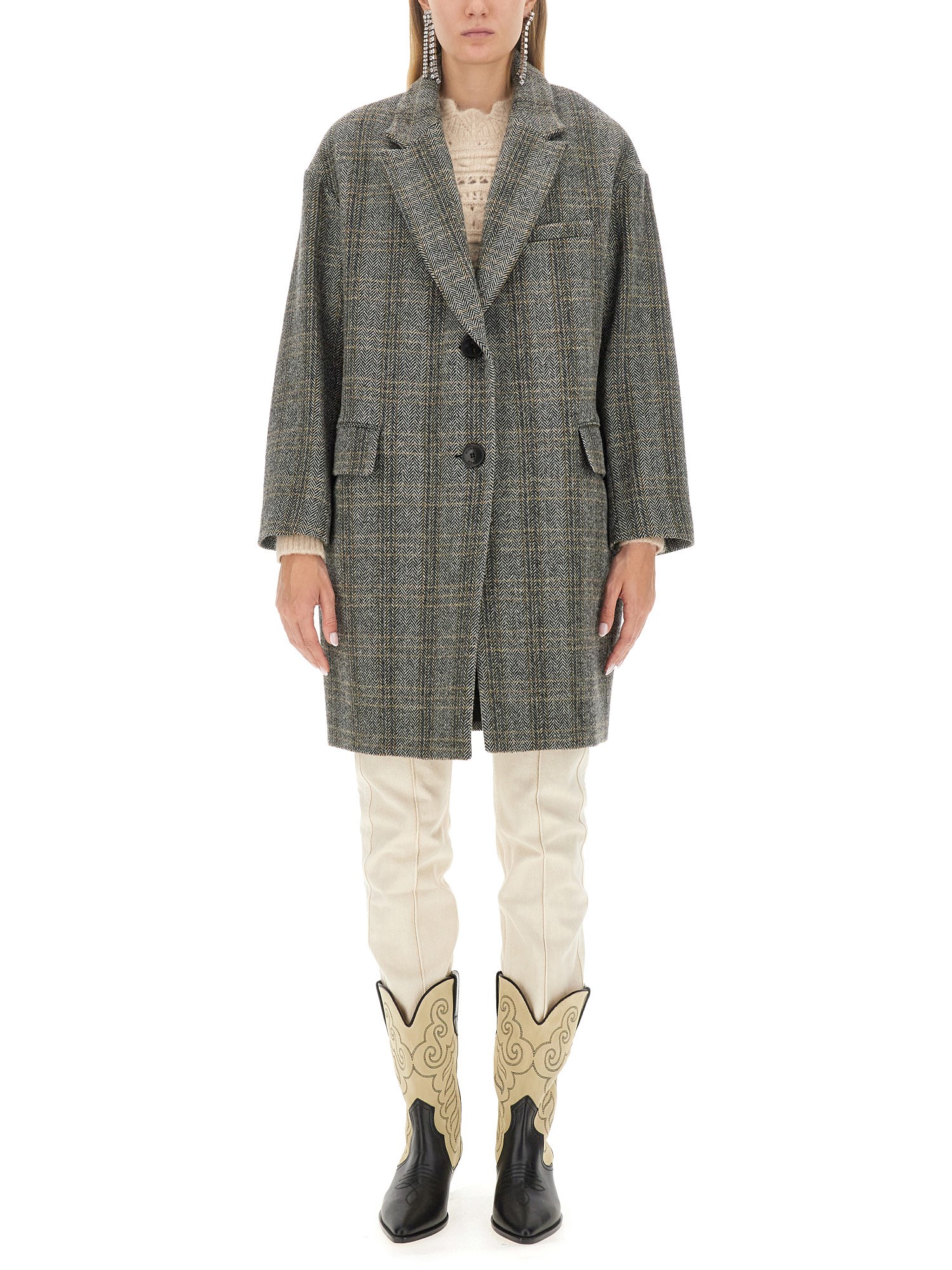 Isabel Marant Étoile Limiza Herringbone Oversized Wool Coat In Beige