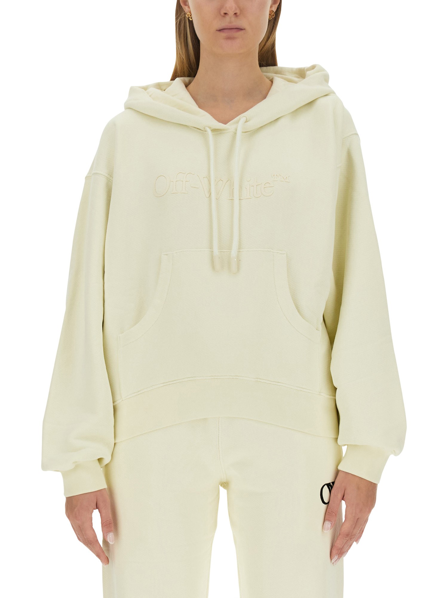 Off-white Crystal-embellished Cotton Hoodie In Beige