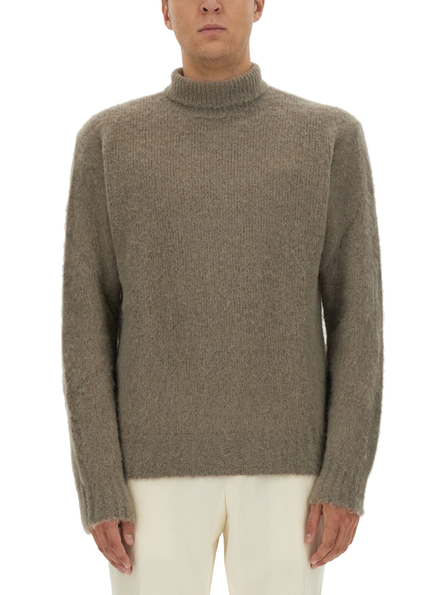 Shop Ami Alexandre Mattiussi Wool Jersey. In Beige