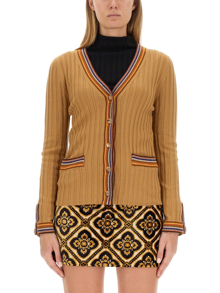 ETRO CARDIGAN IN LANA CON SCOLLO A V