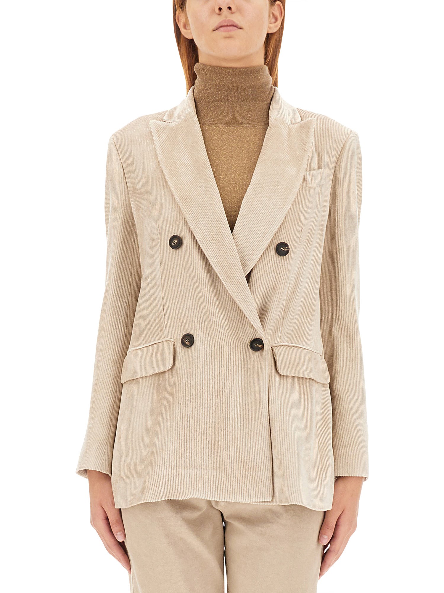 Brunello Cucinelli Hammered Corduroy Blazer With Monili In Beige