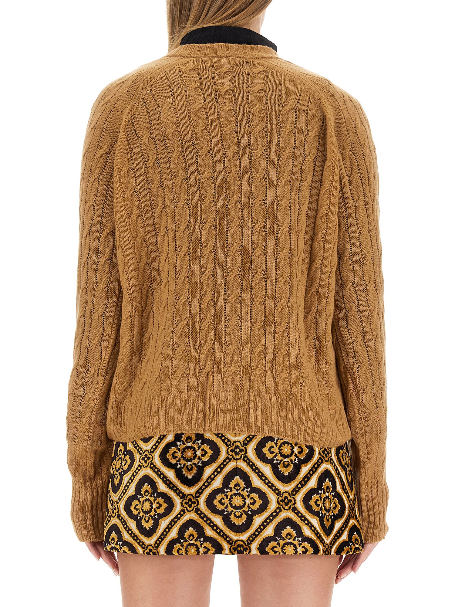 Etro Cable Knit V-neck Cardigan Pockets In Beige