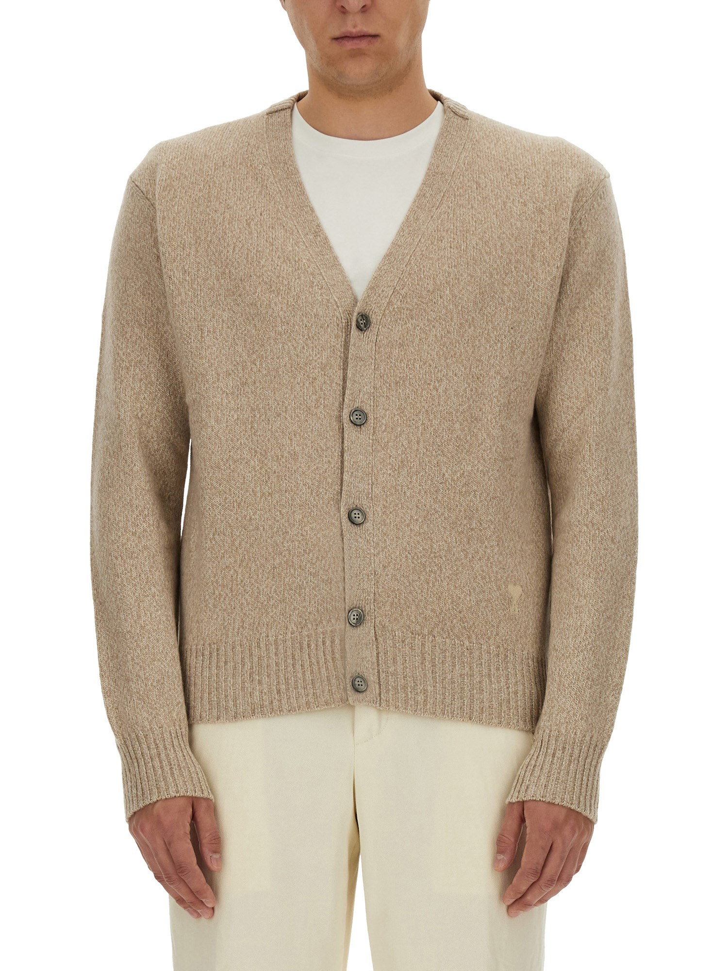 Shop Ami Alexandre Mattiussi Wool Cardigan In Beige