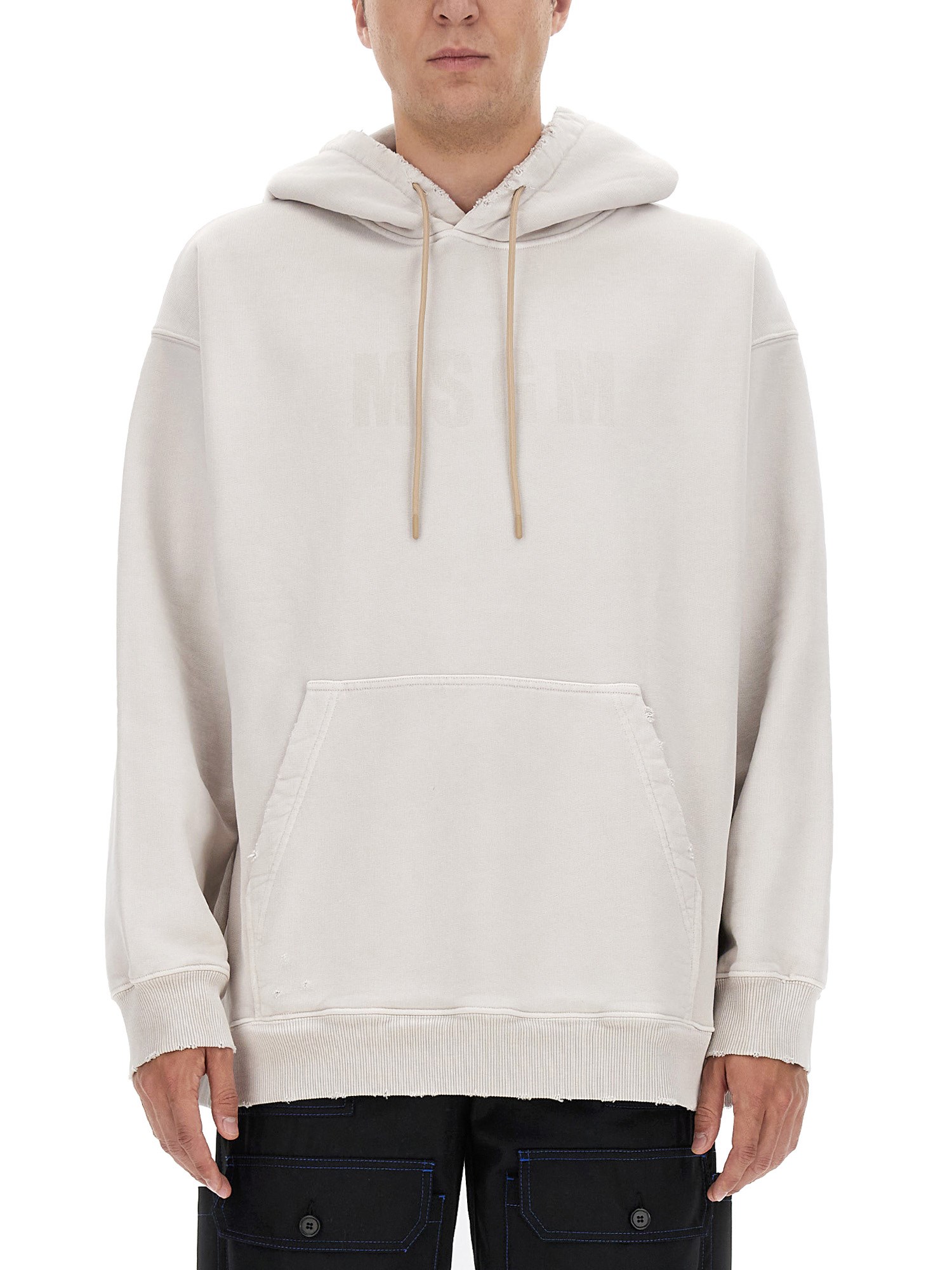 Msgm Hooded Sweater Front Pocket In Beige