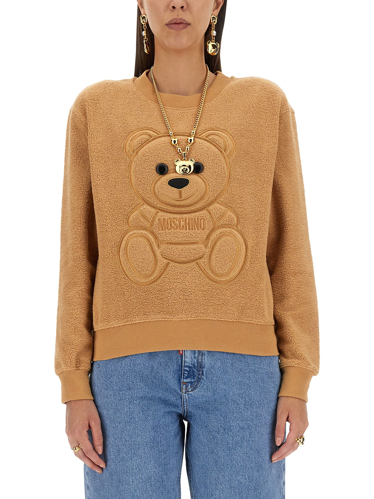 Shop Moschino Teddy Bear Sweatshirt In Beige