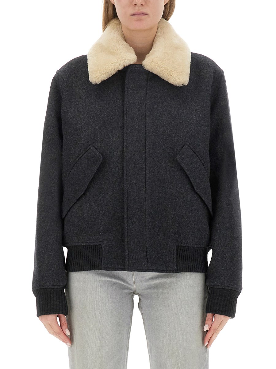 AMI PARIS GIACCA IN LANA CON COLLO IN SHEARLING