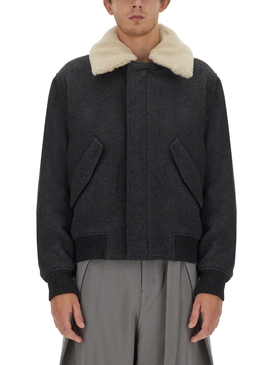 AMI PARIS GIACCA IN LANA CON COLLO IN SHEARLING