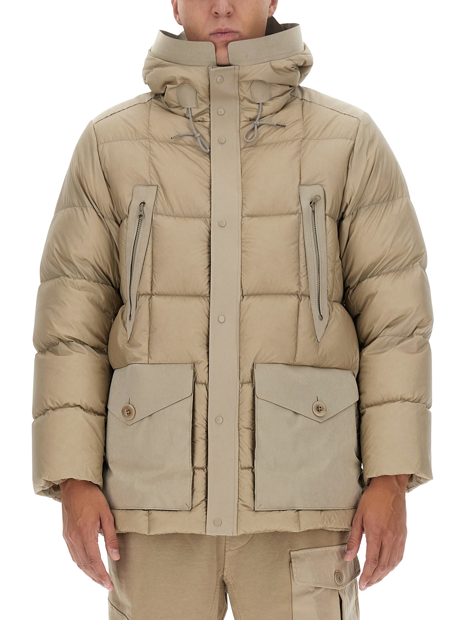 Ten C Oversize Quilted Hooded Jacket In Beige