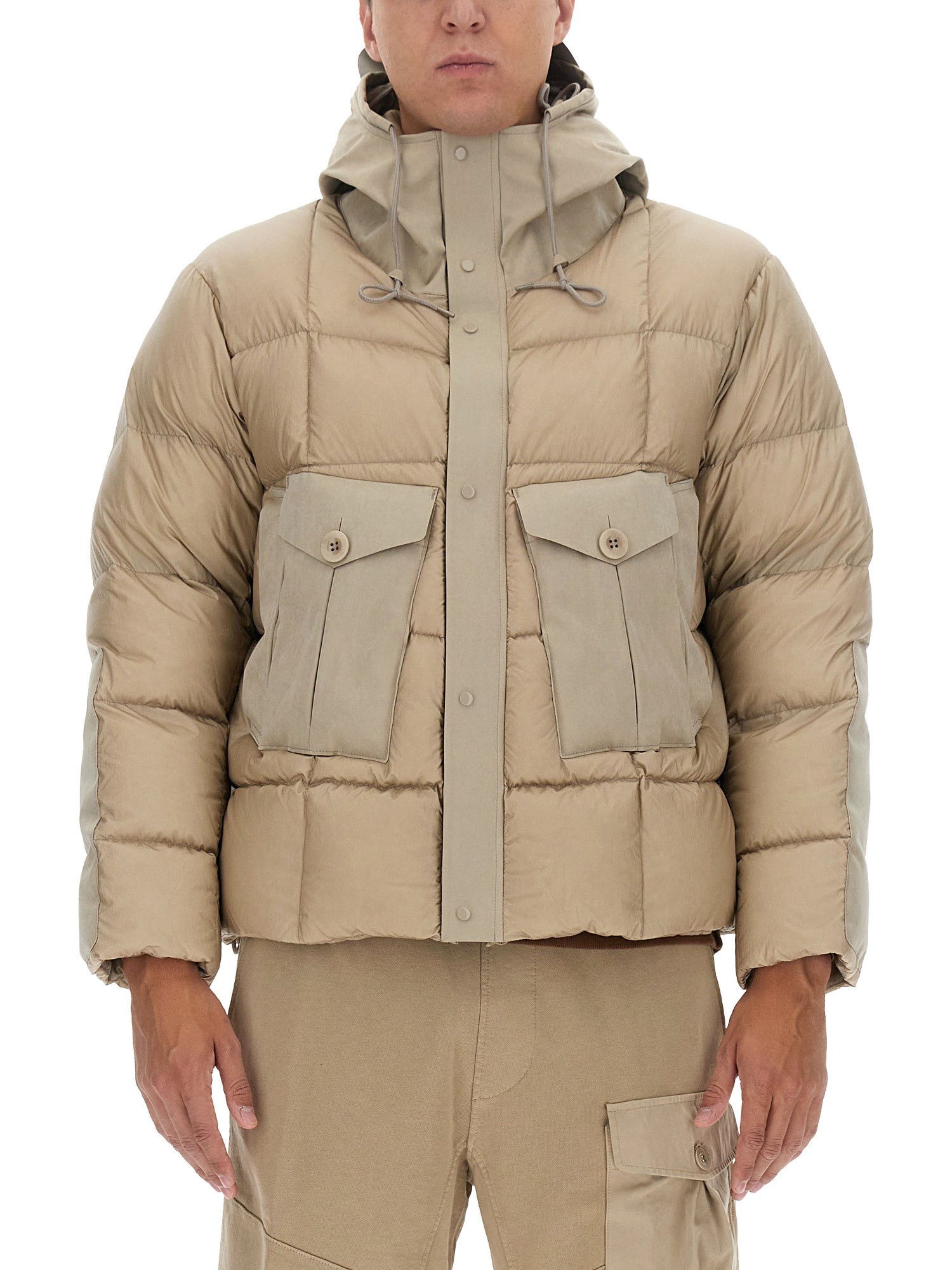 Ten C Oversize Quilted Hooded Jacket In Grey