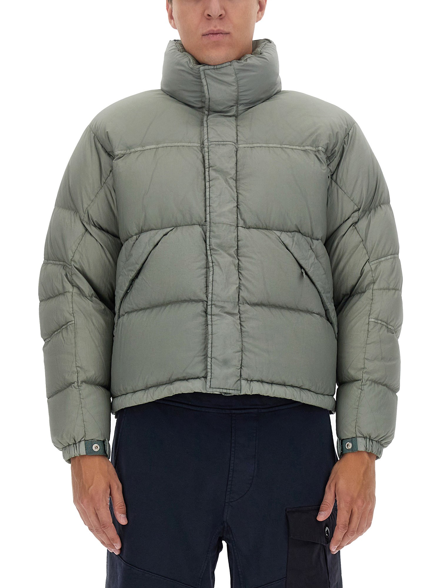 Ten C Quilted High Neck Down Jacket With Adjustable Hemline In Grey