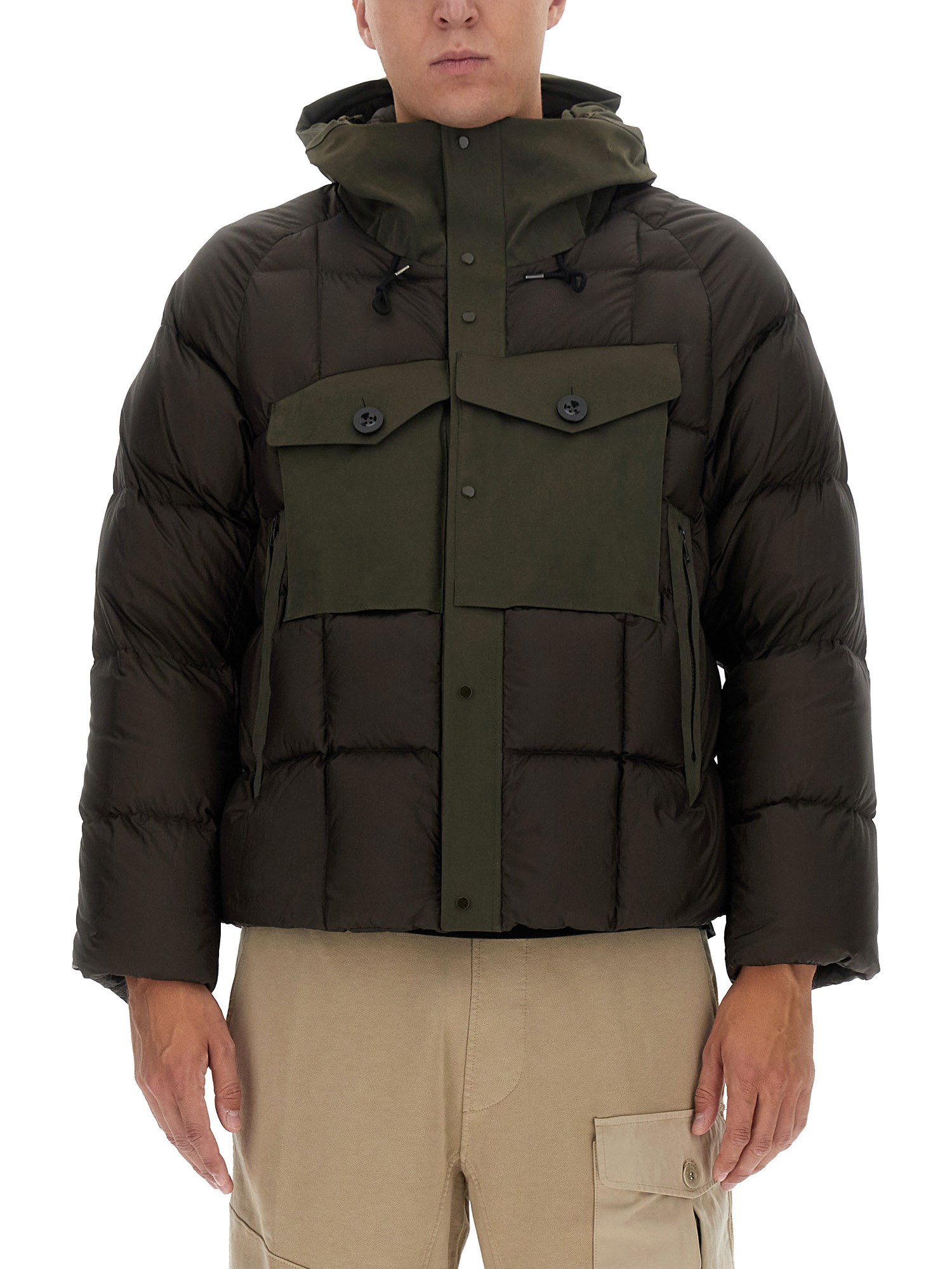 Ten C Jacket Hooded Quilted Pockets Sleeves Fit In Green