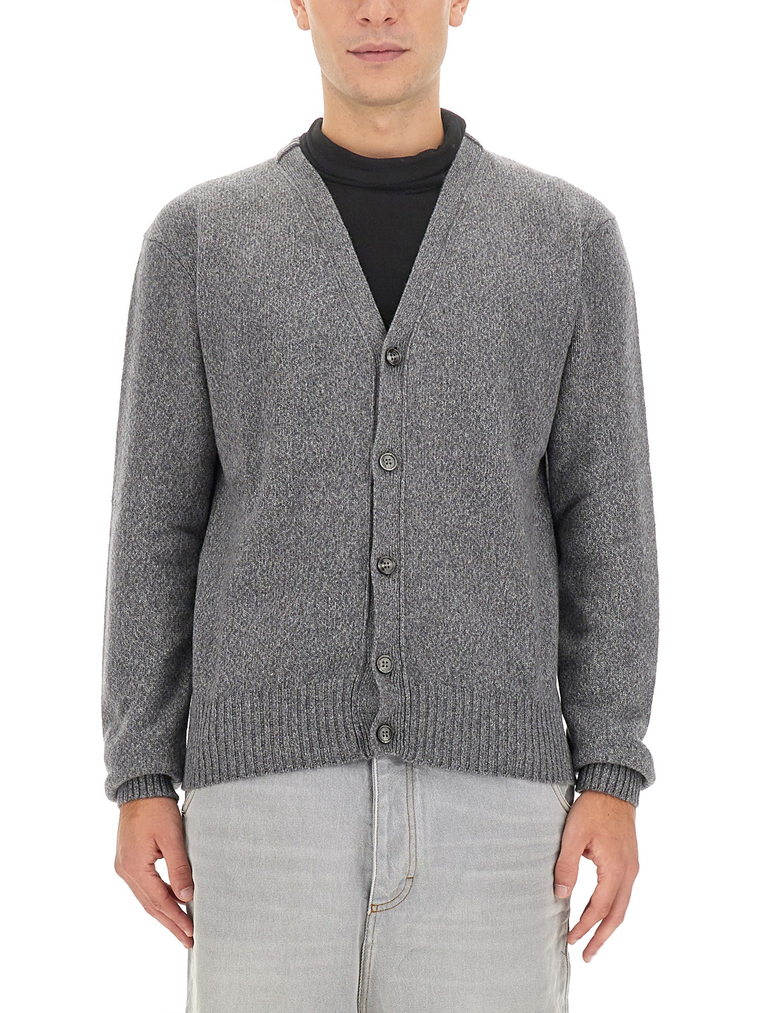 Shop Ami Alexandre Mattiussi Wool Cardigan In Grey