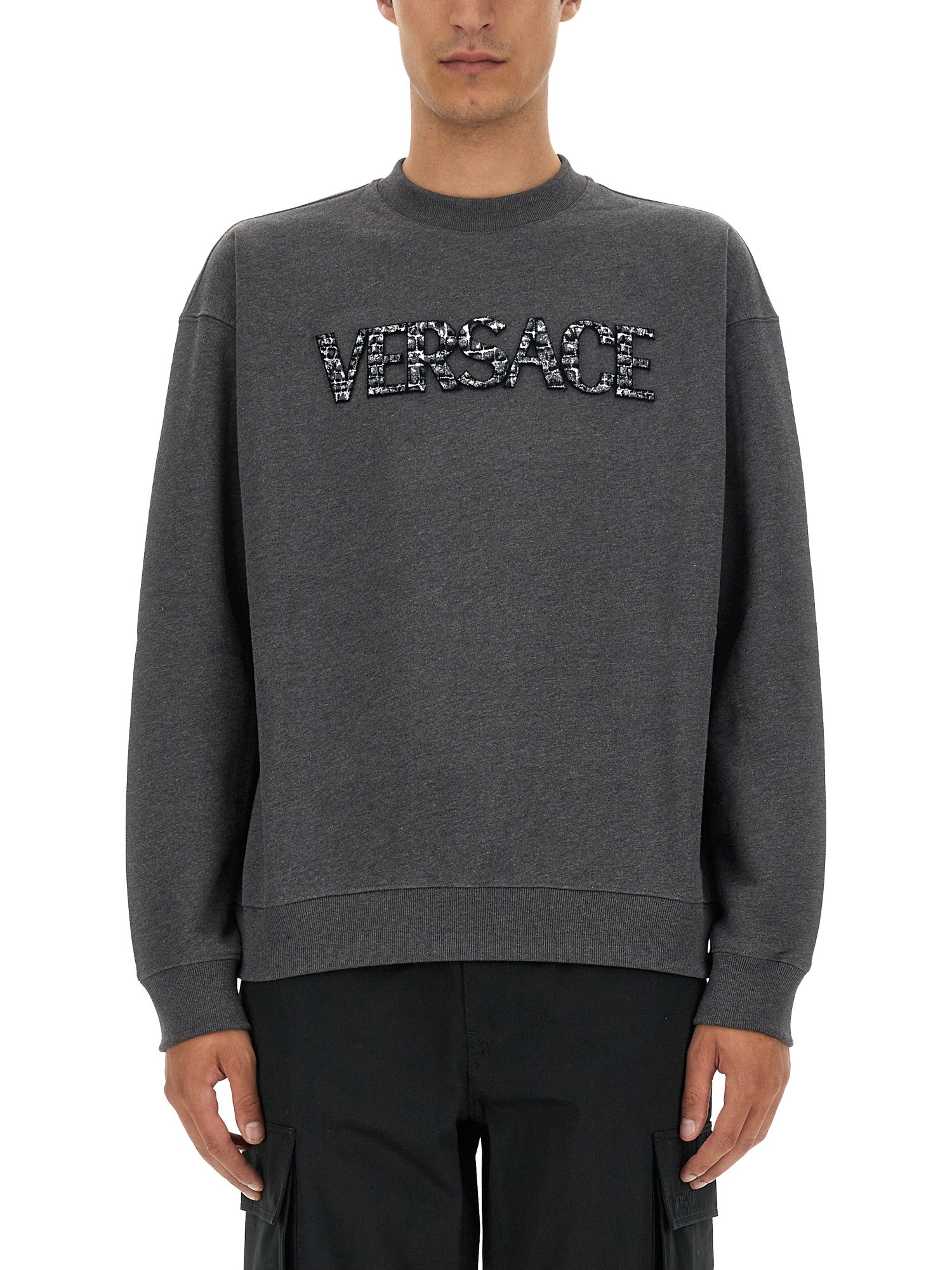 Shop Versace Sweatshirt With Crocodile Logo In Grey