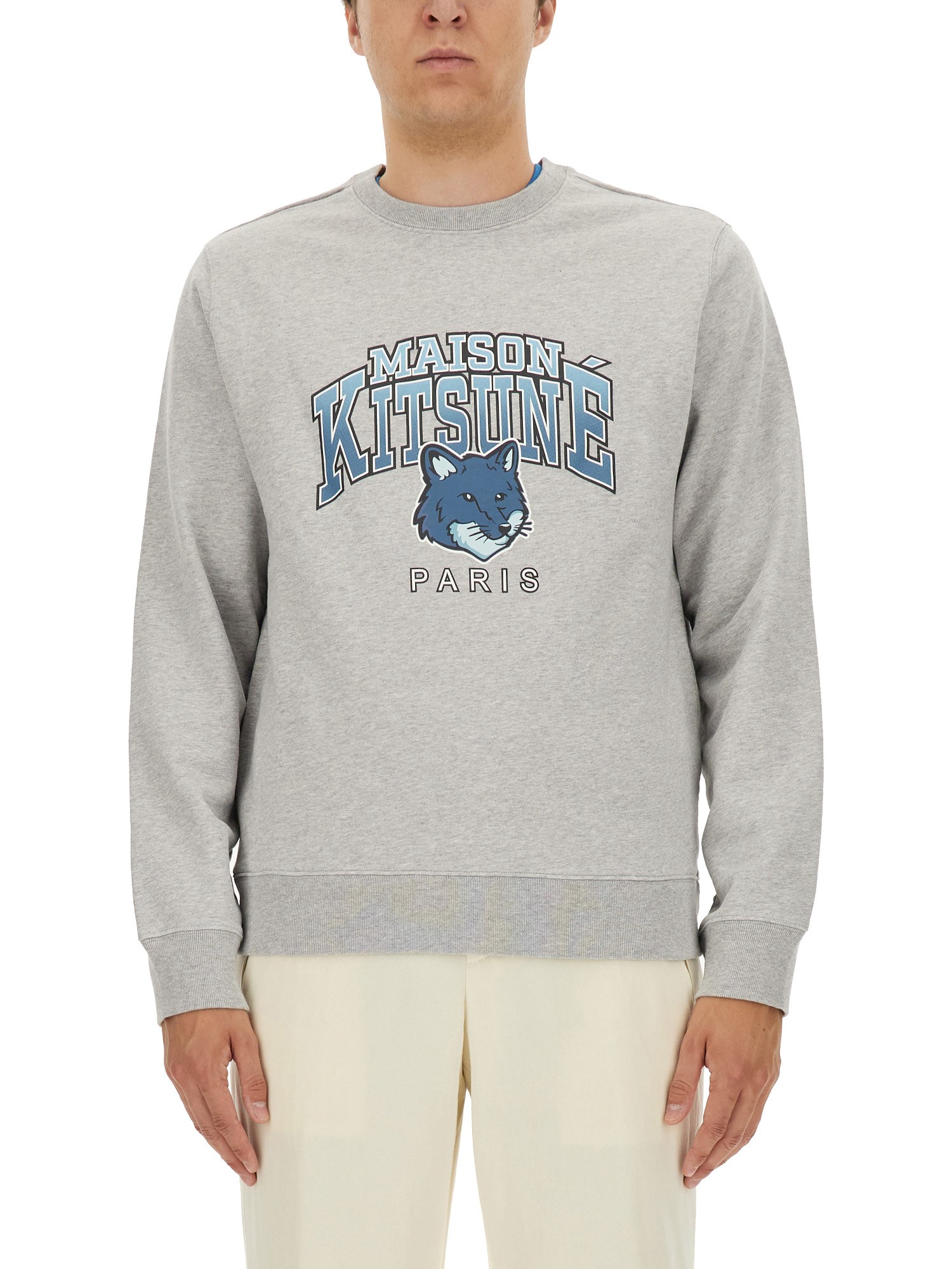 Maison Kitsuné Maison Kitsune Crew Neck Sweatshirt With Campus Fox Print In Grey