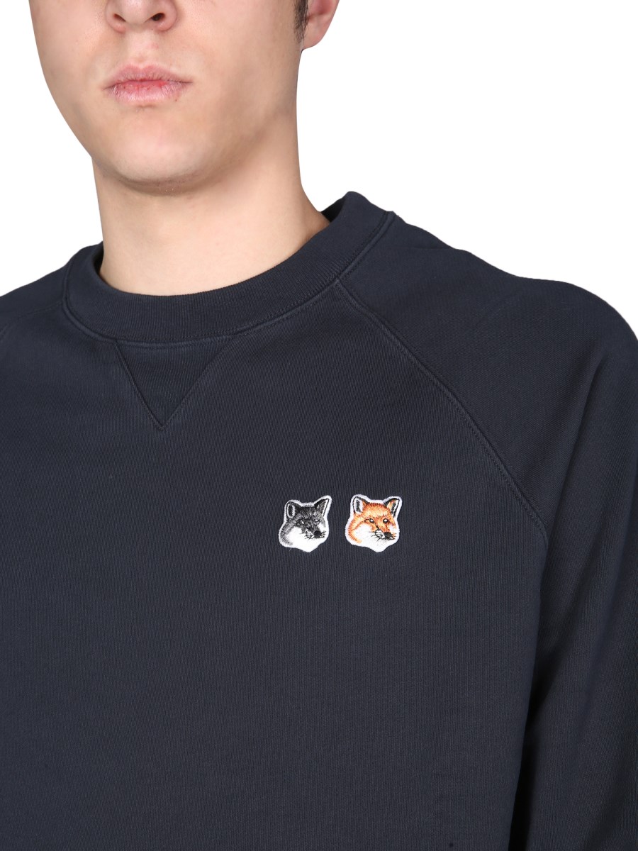 MAISON KITSUN COTTON SWEATSHIRT WITH DOUBLE FOX HEAD PATCH