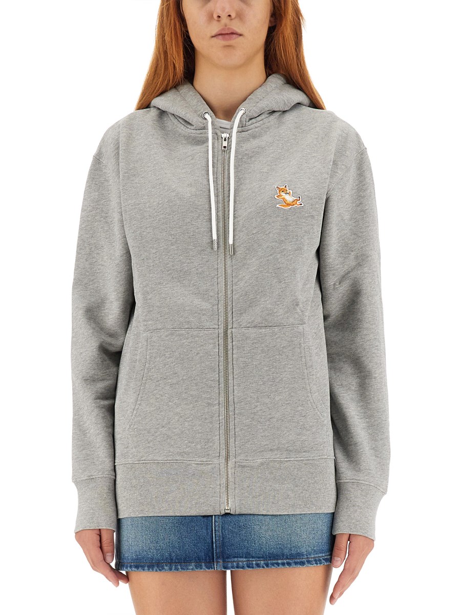 MAISON KITSUNÉ - COTTON ZIPPER HOODIE WITH CHILLAX FOX PATCH