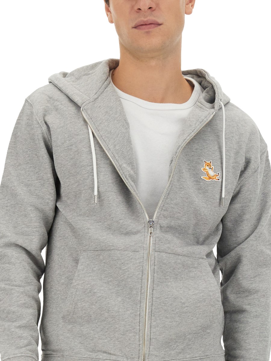 MAISON KITSUNÉ - COTTON ZIPPER HOODIE WITH CHILLAX FOX PATCH