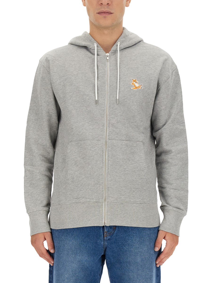 MAISON KITSUNÉ - COTTON ZIPPER HOODIE WITH CHILLAX FOX PATCH