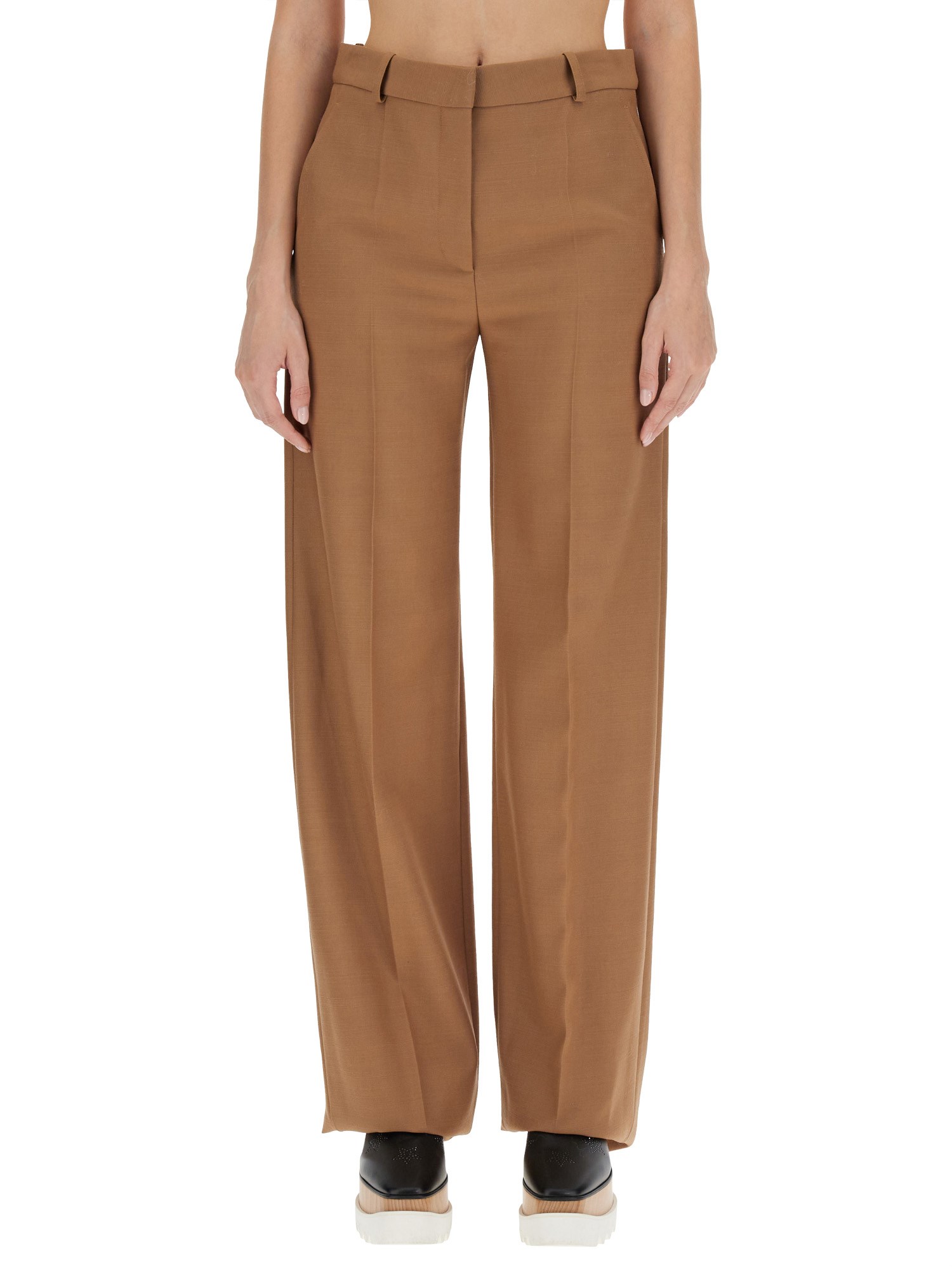 Shop Stella Mccartney Straight Leg Pants In Beige