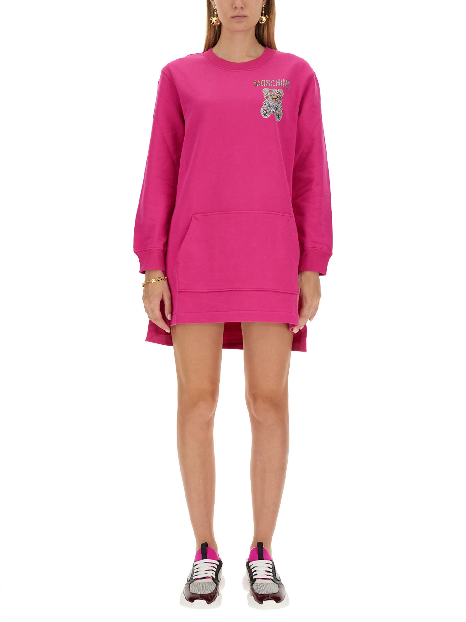 Shop Moschino Knit Dress In Fuchsia