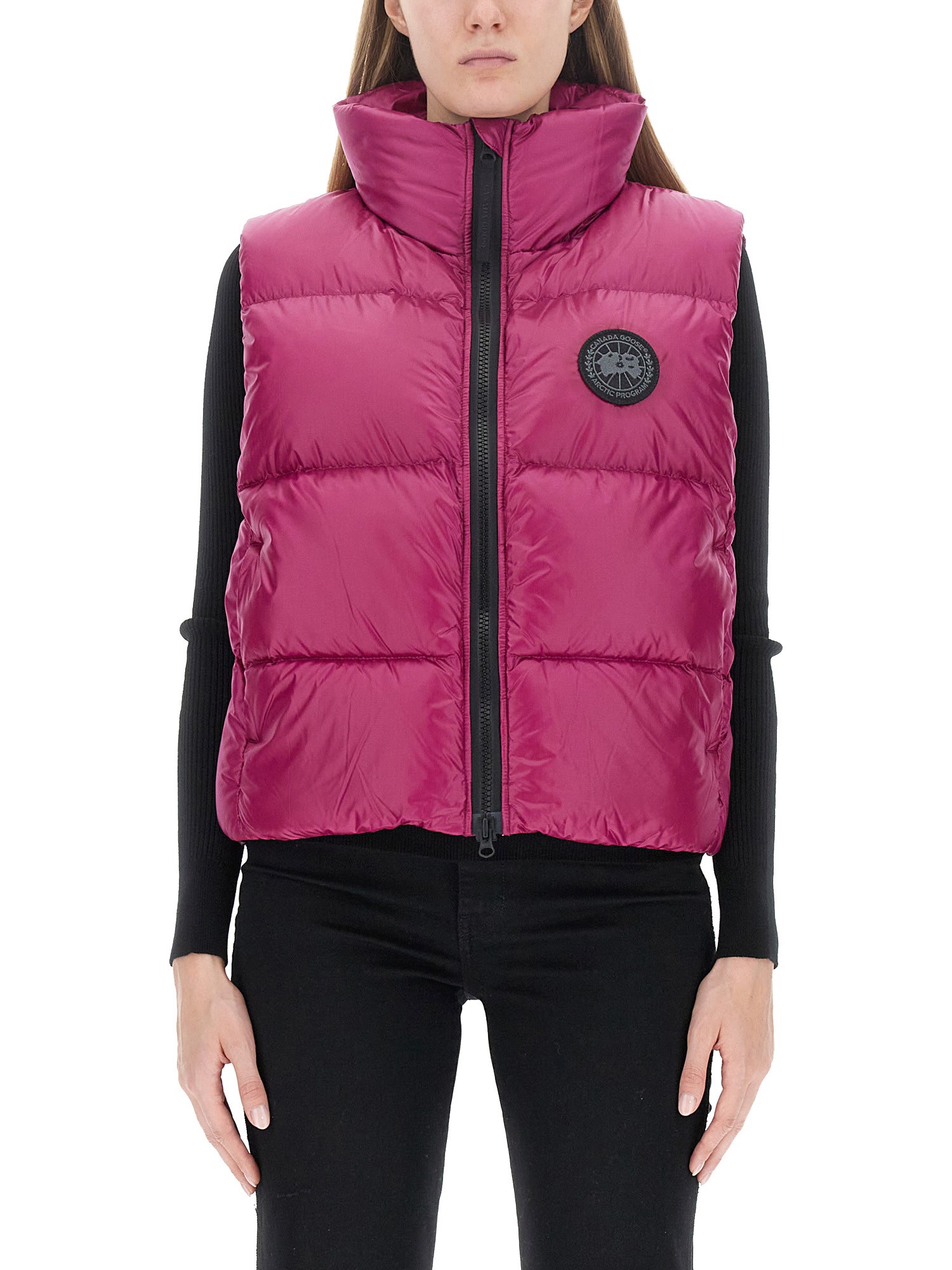 Shop Canada Goose "cypress" Down Vest With Logo In Fuchsia