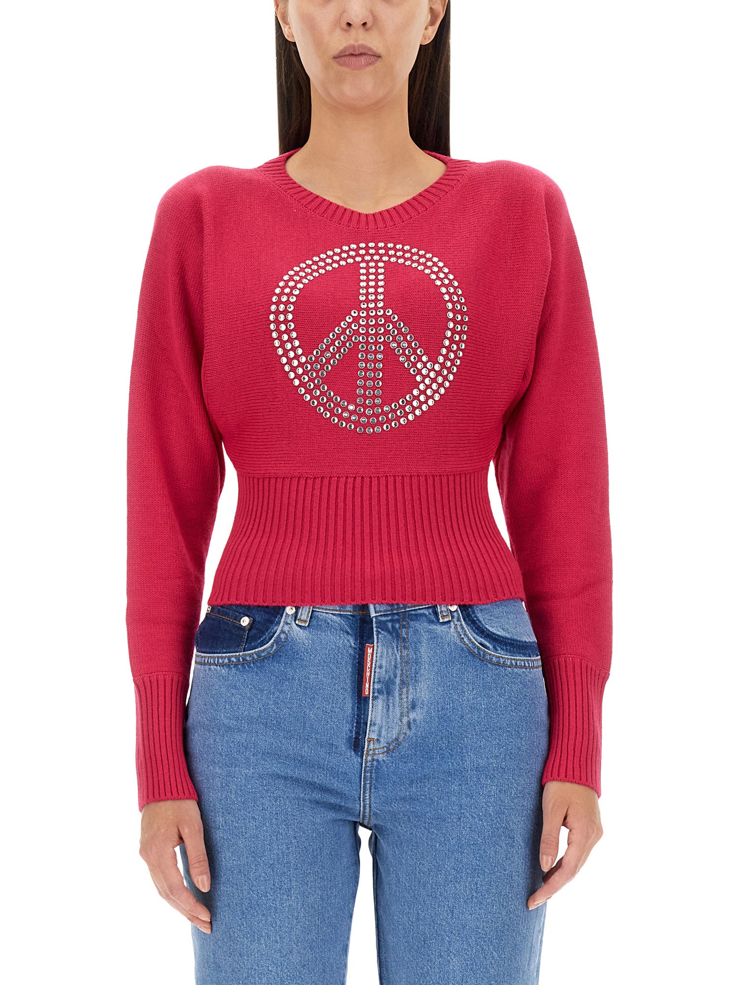 Moschino Peace Symbol Embellished Knitwear With Long Sleeves In Pink
