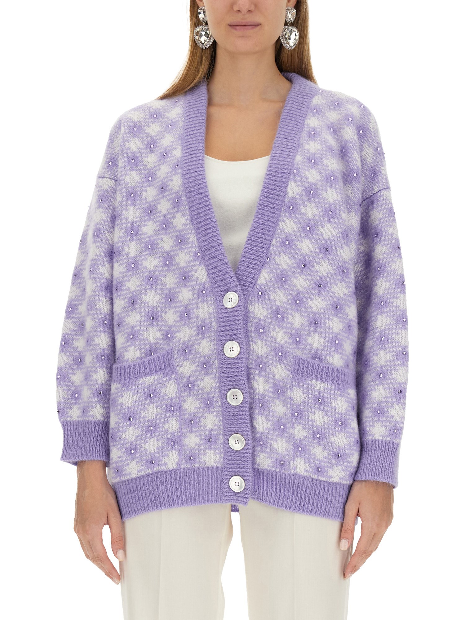 Shop Alessandra Rich V-neck Cardigan In Lilac